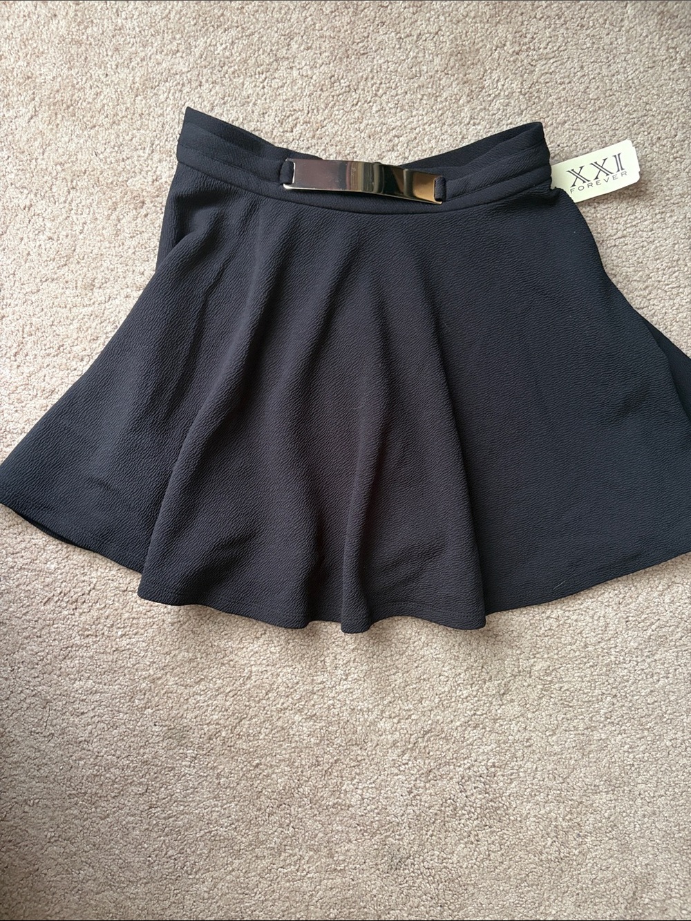 Forever 21 Black Circle Skater Mini Skirt with Metal Accent